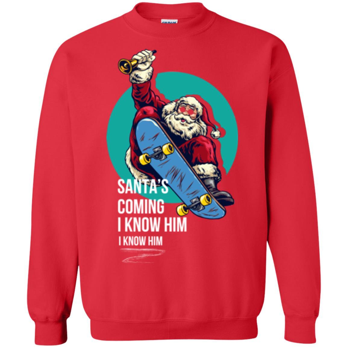 Christmas T-shirt Santa's Coming I Know Him Red