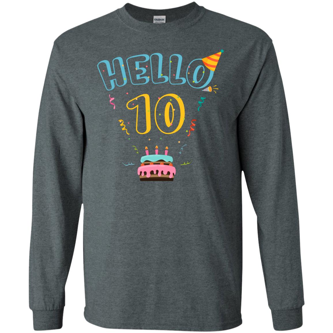 Hello 10 Ten Years Old 10th 2008s Birthday Gift Shirt Dark Heather