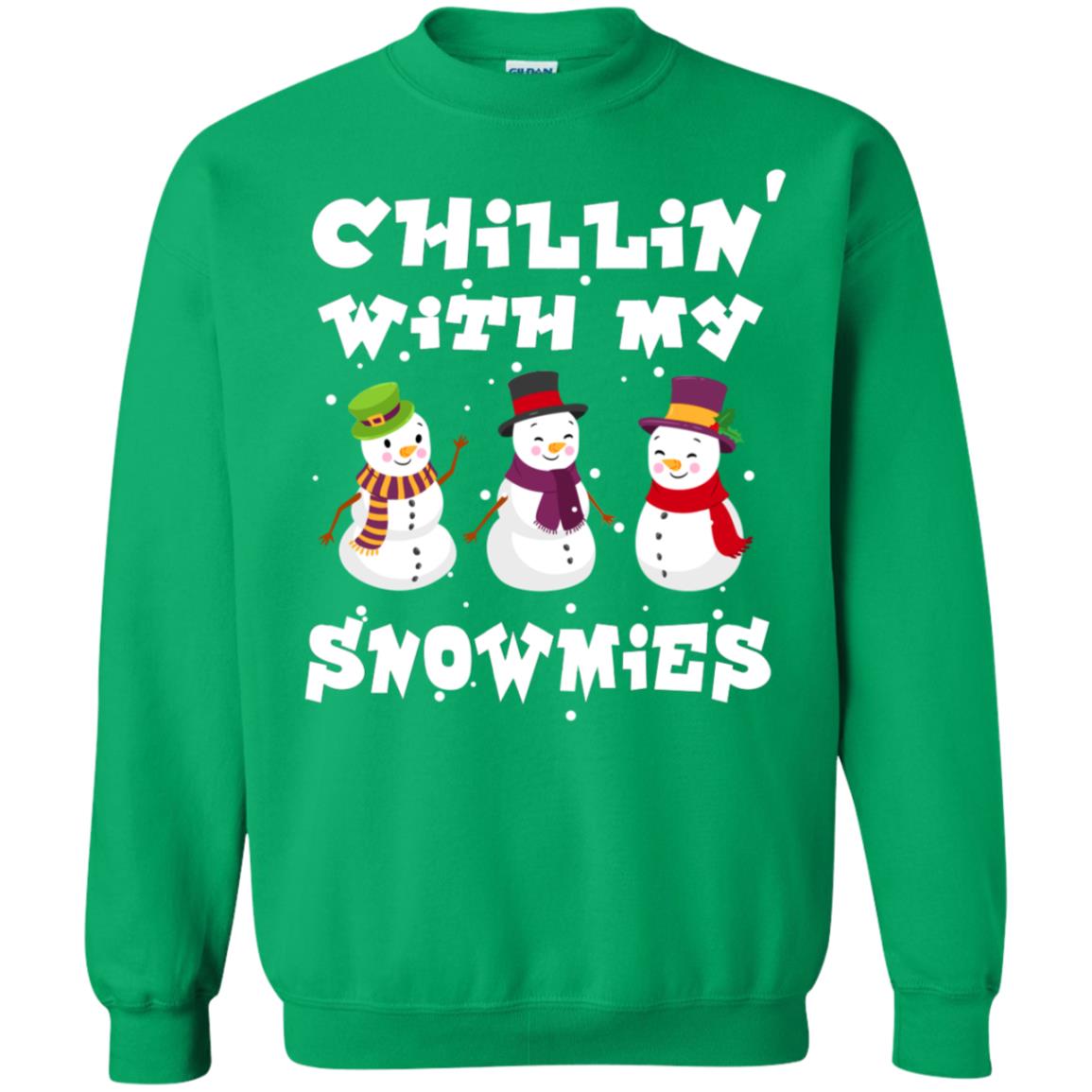 Chillin' With My Snowmie Snowman X-mas Gift Shirt For Mens Womens Kids Irish Green
