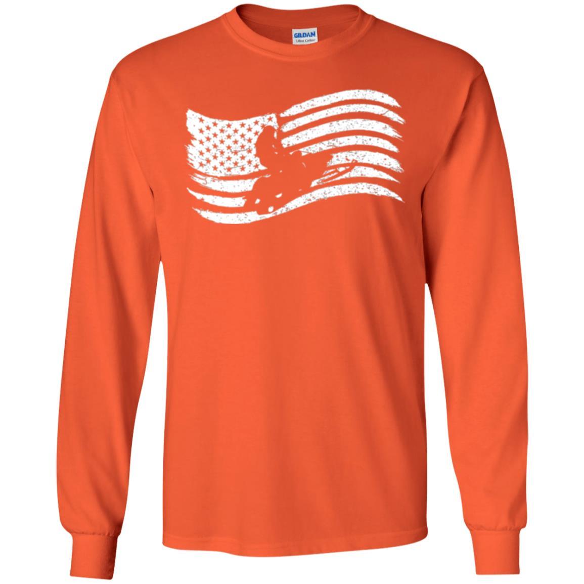 Snowmobile Rider T-shirt American Flag Orange