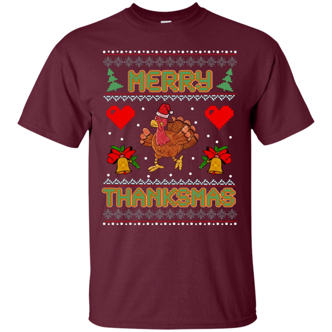 Merry Thanksmas Turkey Thanksgiving Gift Shirt For Mens Or Womens Maroon