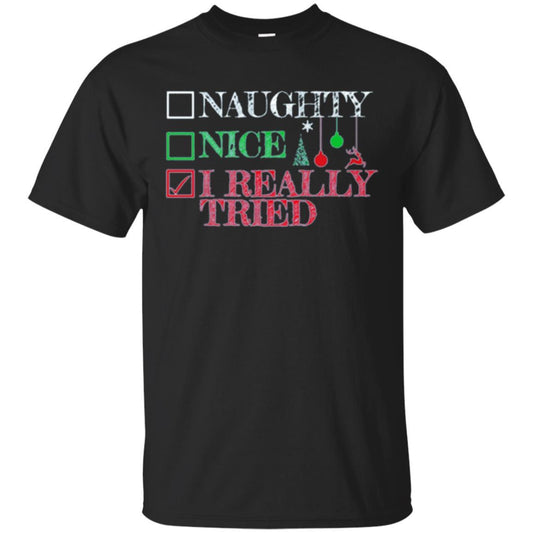 Christmas T-shirt Naugth Nice I Ready Tried Black