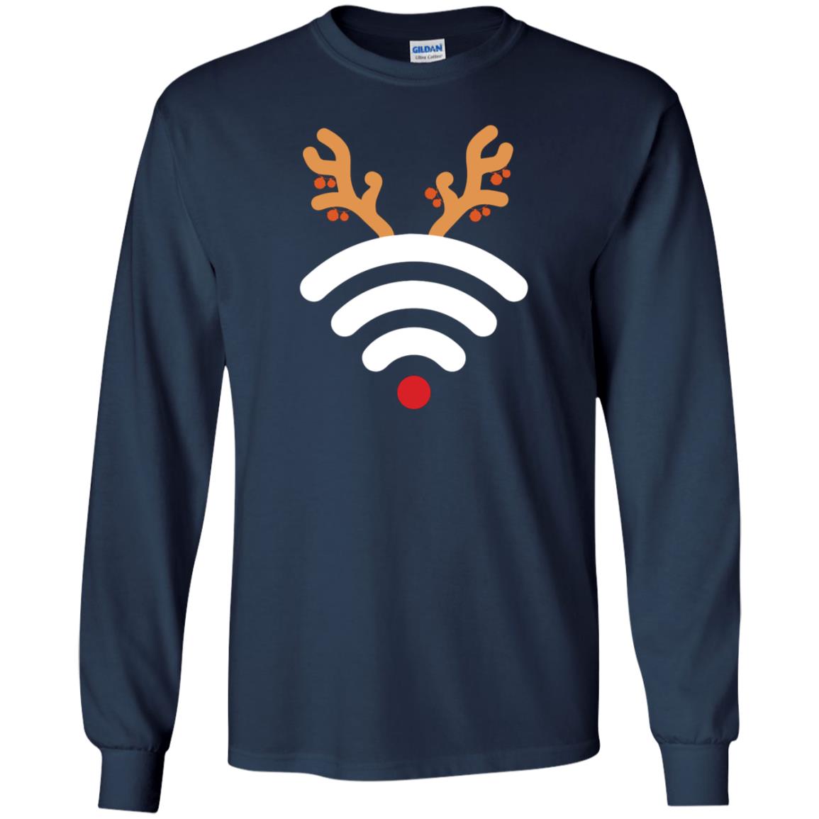 Wifi Signal Symbol Icon Reindeer X-mas Gift Shirt Navy