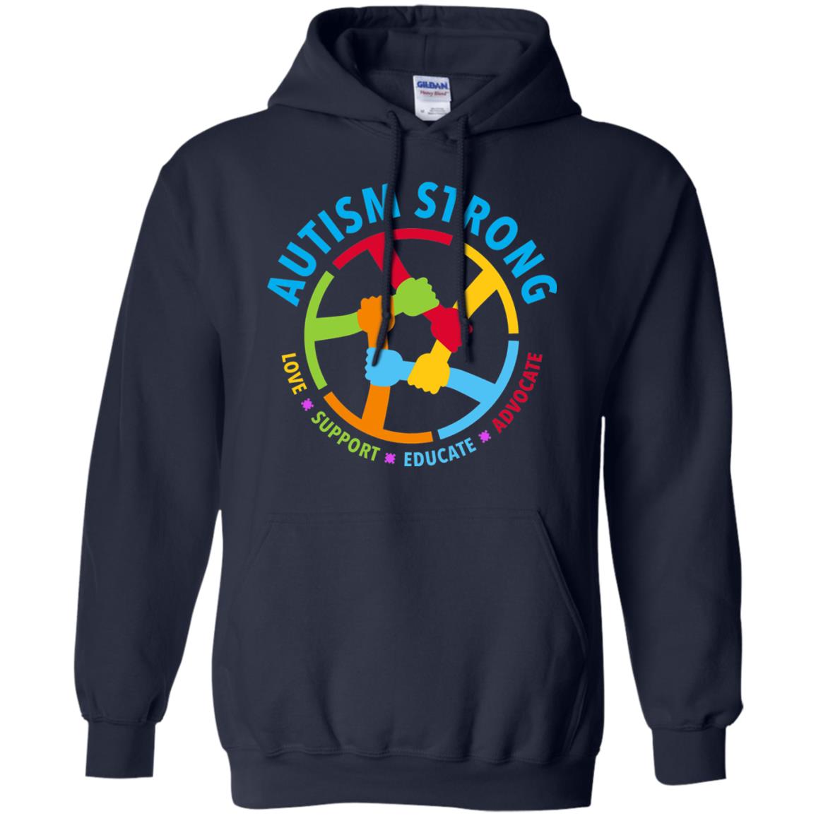 Autism Strong Love Support Educate Advocate Autism Awareness T-shirt Navy