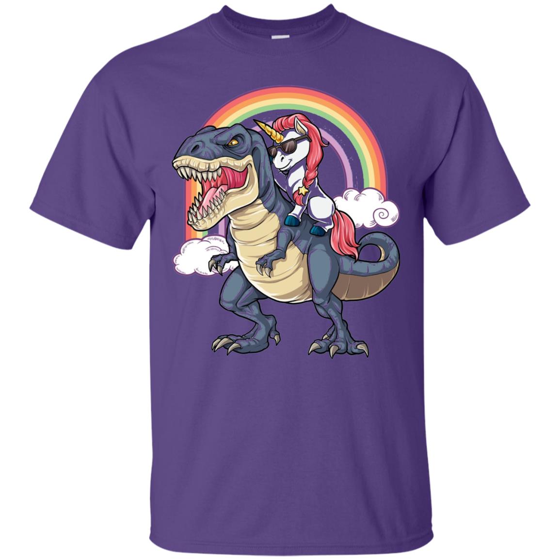 Unicorn Riding Dinosaur Unicorns Rainbow T-shirt Purple