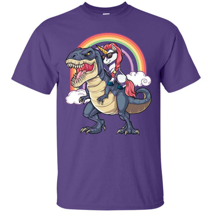 Unicorn Riding Dinosaur Unicorns Rainbow T-shirt Purple