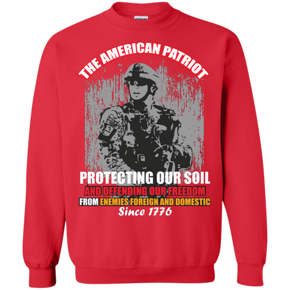 Military T-Shirt The American Patriot Protecting Our Soil And Defending Our Freedom From Enemies Foreign And Domestic Since 1776 Red