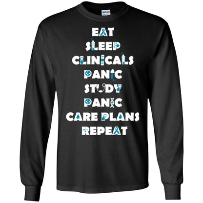 Nurse Student T-shirt Eat Sleep Clinicals Panic Study Panic Care Plans Repeat Black