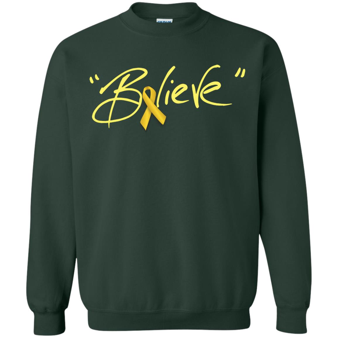 Childhood Cancer Awareness Shirt Gold Ribbon Believe Forest Green