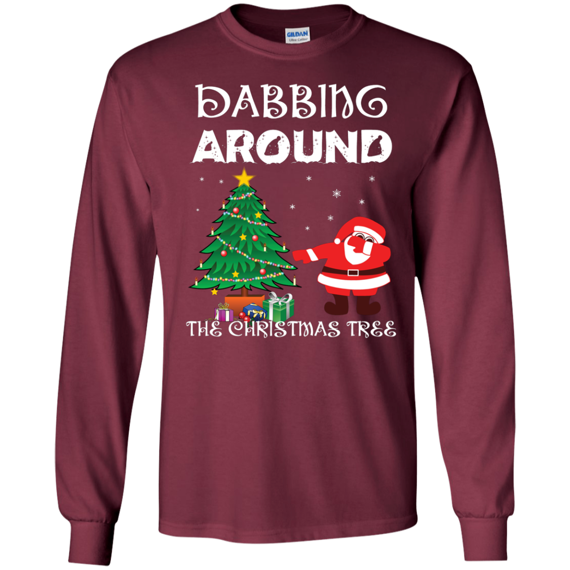 Christmas T-Shirt Dabbing Around The Christmas Tree Maroon