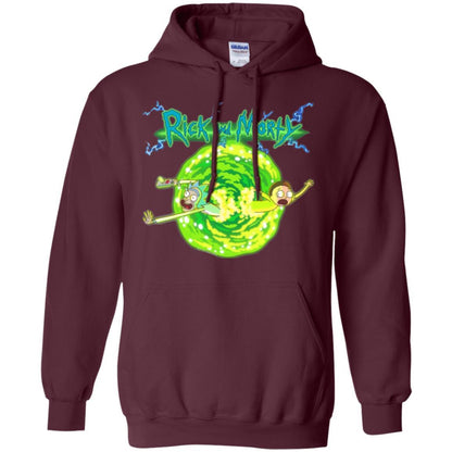 Rick Morty T-shirt Portal Glow Lightning Logo Maroon