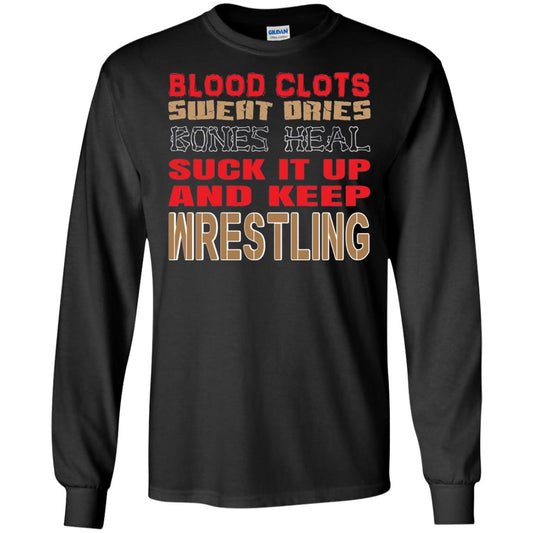 Wrestling T-shirt Blood Clots Sweat Dries Bones Heel Black