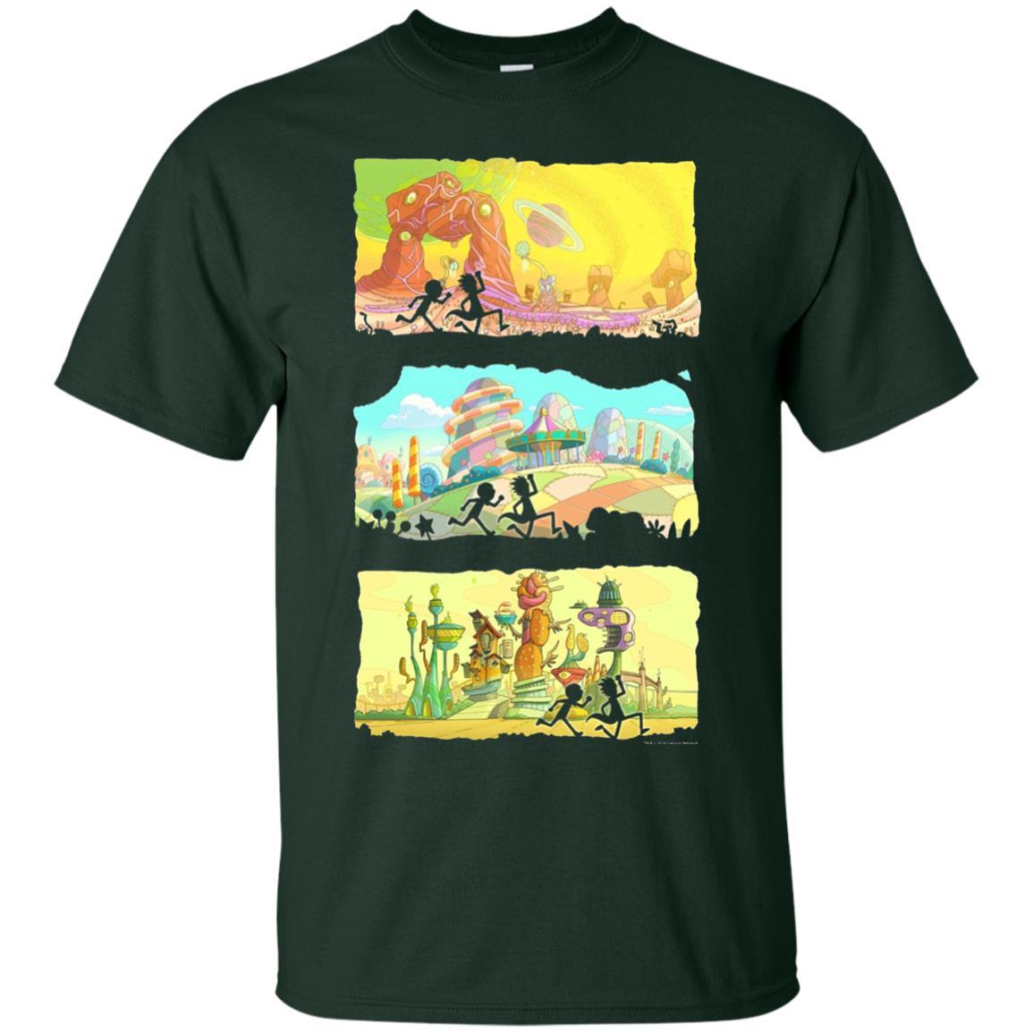 Movie T-Shirt Running Silhouettes On Alien Land Forest Green