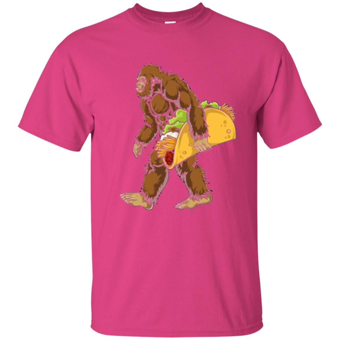 Camping T-shirt Bigfoot Sasquatch Carrying Taco Heliconia
