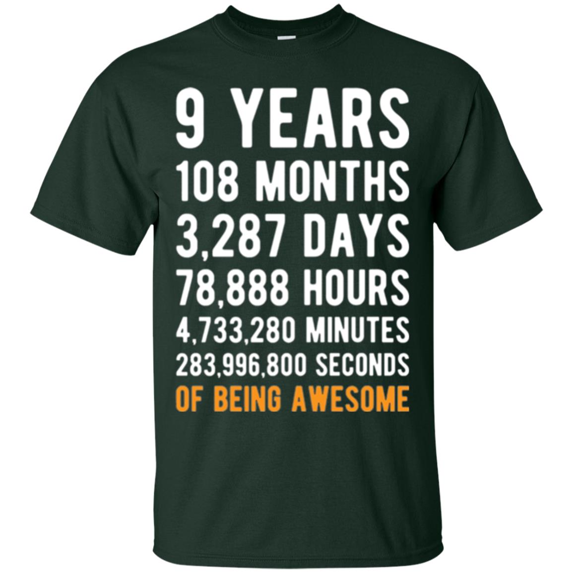 9th Birthday T-shirt 9 Years Old Being Awesome Forest Green