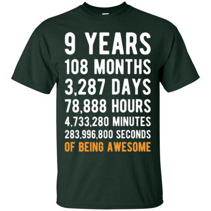 9th Birthday T-shirt 9 Years Old Being Awesome Forest Green
