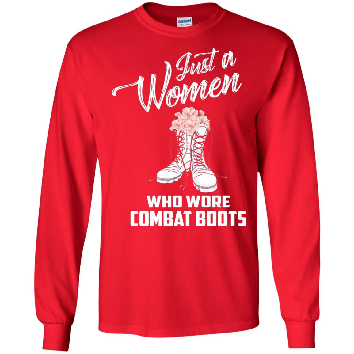 Just A Woman Who Wore Combat Boots Female Veteran T-shirt Red