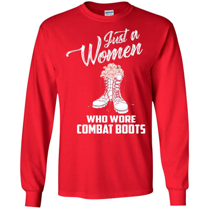 Just A Woman Who Wore Combat Boots Female Veteran T-shirt Red