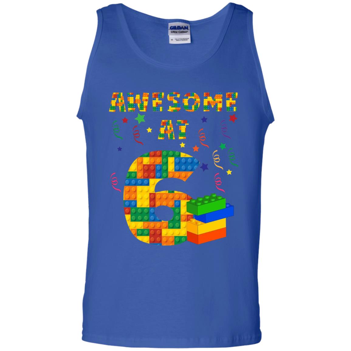 Awesome At 6 Age 6 Six Blocks Bricks Theme Shirt Royal