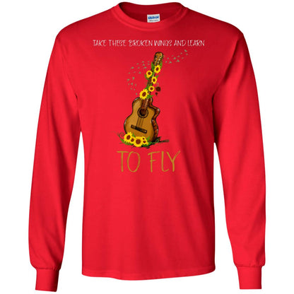 Take These Broken Wings And Learn To Fly Guitar Quote Shirt Red
