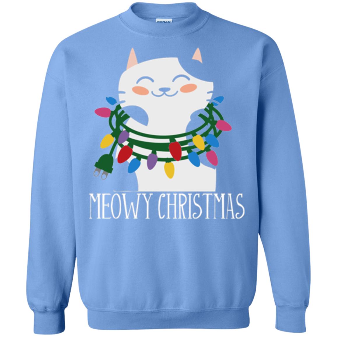 Meowy Christmas Holiday T-shirt Carolina Blue