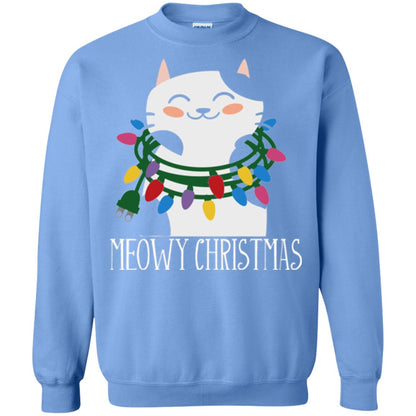 Meowy Christmas Holiday T-shirt Carolina Blue
