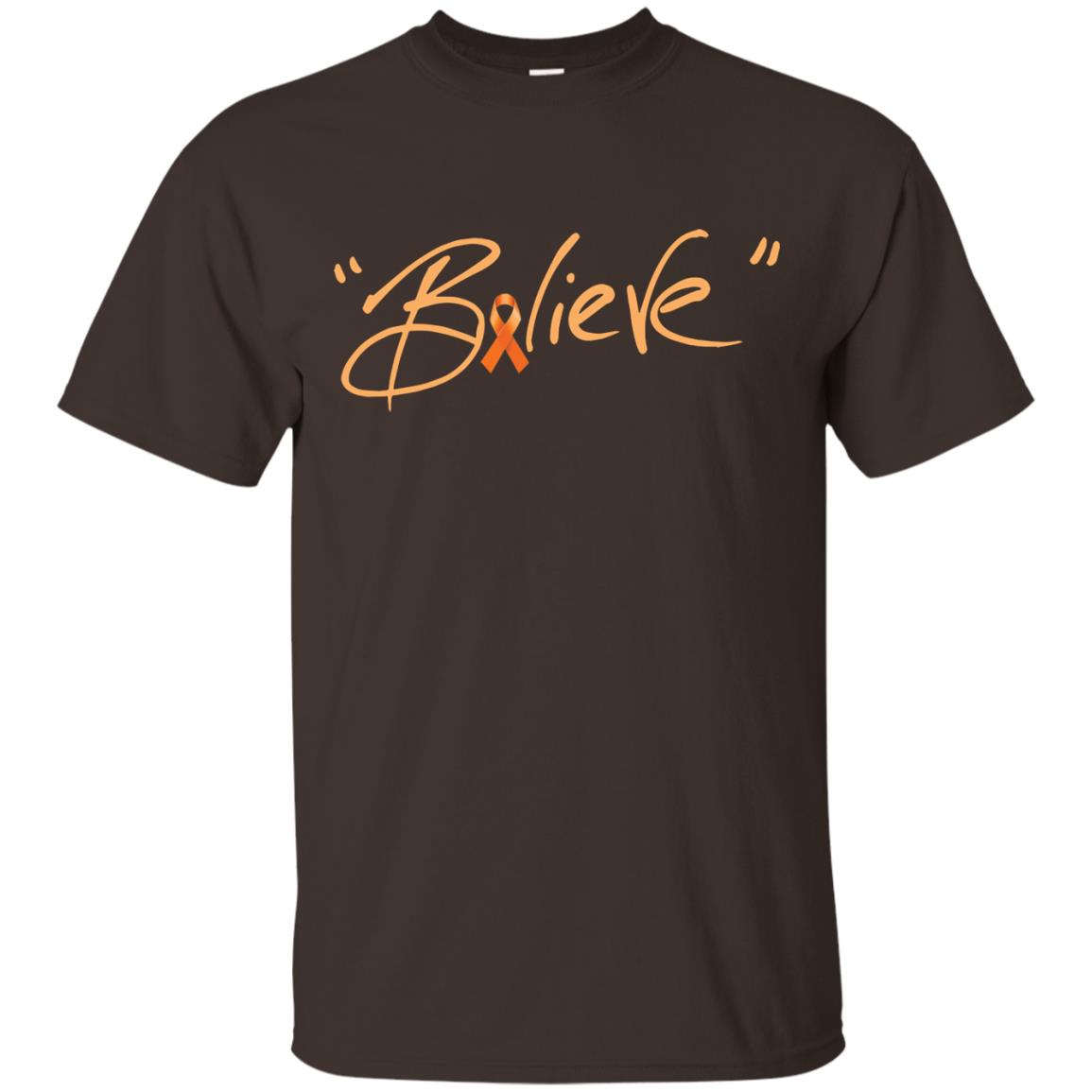 Leukemia Symptoms Awareness Shirt Orange Ribbon Believe Dark Chocolate