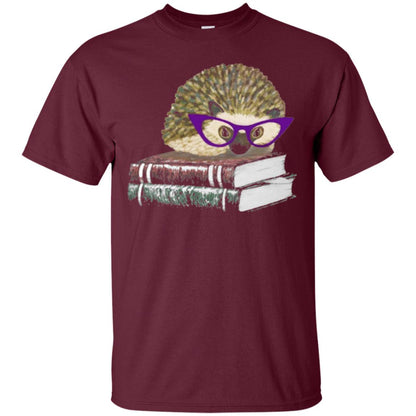 Adorable Hedgehog Book Nerd Gift Shirt Maroon