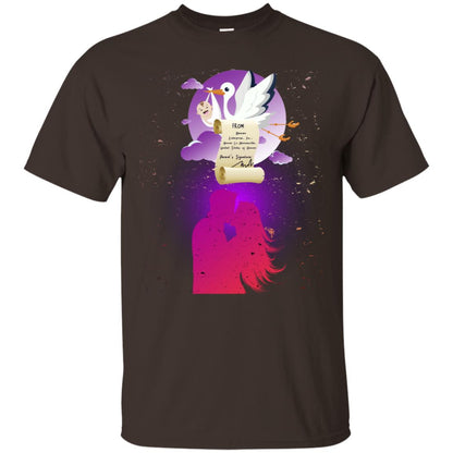 Stork Carrying Baby Mom And Dad Shirt For Women Dark Chocolate
