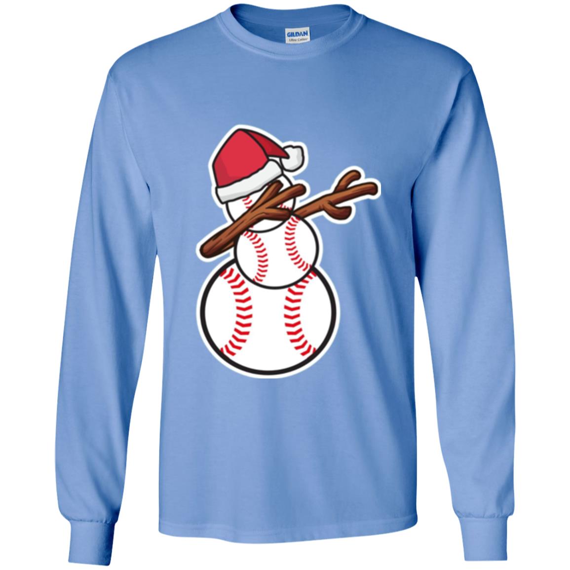 Christmas T-shirt Dabbing Snowman Baseball Carolina Blue