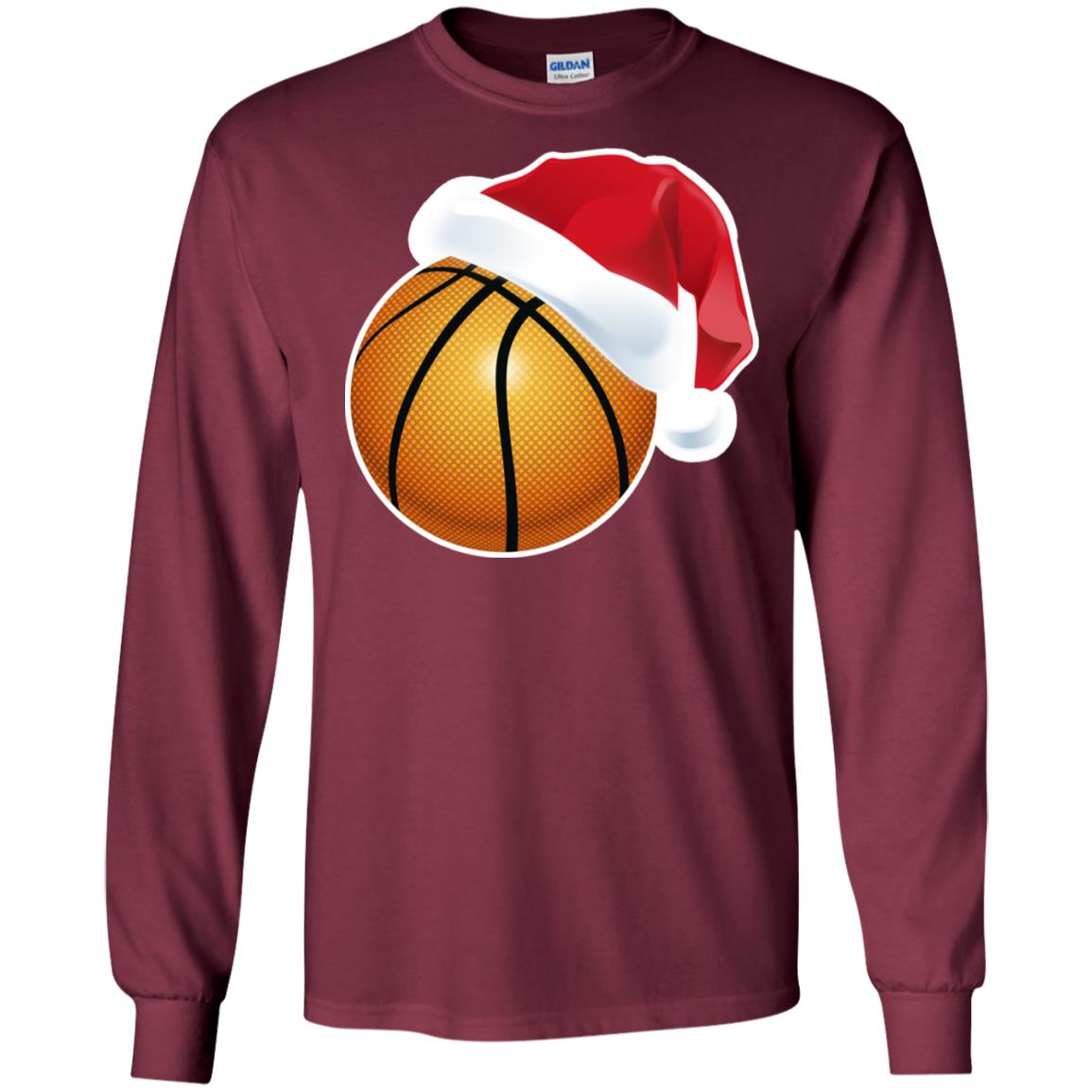 Basketball With Santa Claus Hat X-mas Shirt For Basketball Lovers Maroon