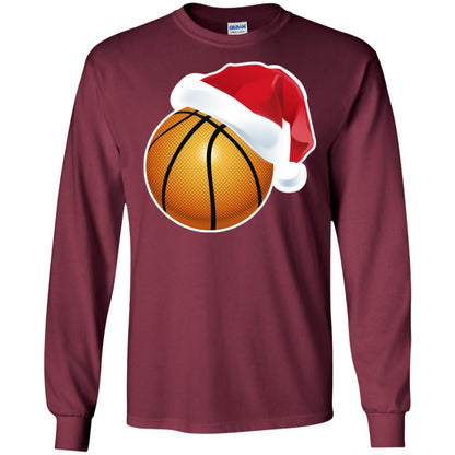 Basketball With Santa Claus Hat X-mas Shirt For Basketball Lovers Maroon