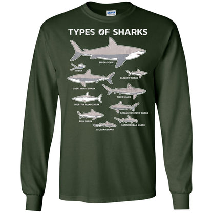 9 Types Of Sharks Educational Academic Ocean T-shirt Forest Green