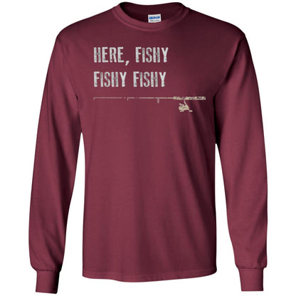 Fishing Lover T-shirt Here Fishy Fishy Maroon