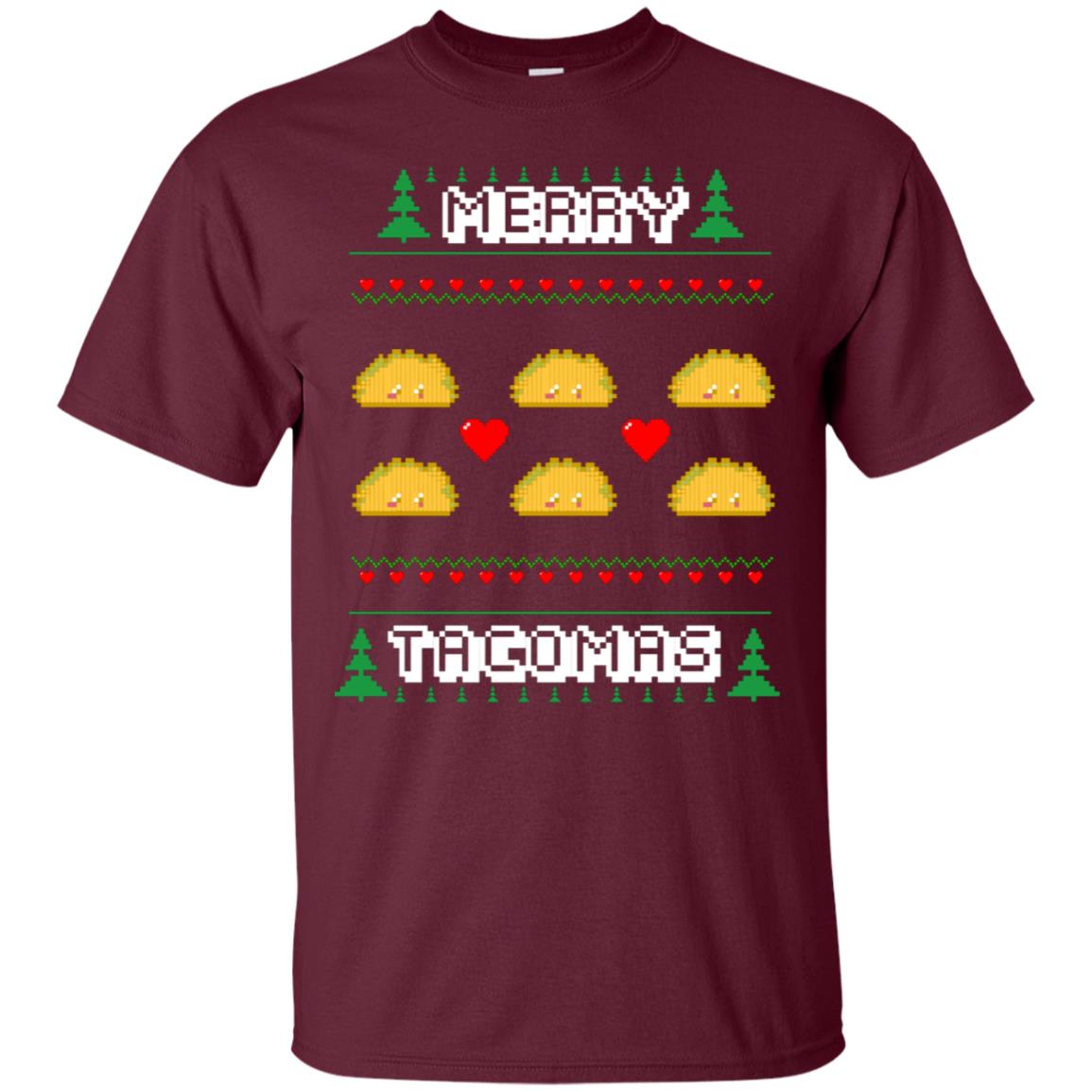 Merry Tacomas X-mas Gift Shirt For Taco Lovers Maroon