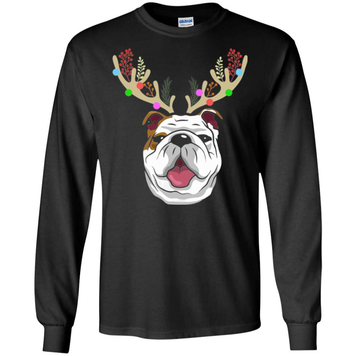 Dog Lovers T-shirt Funny Bulldogs With Antlers Black