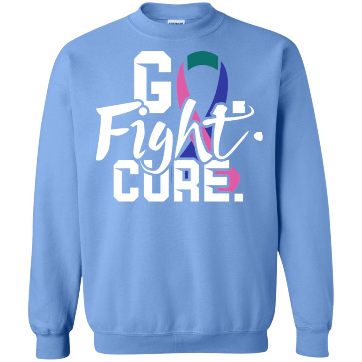 Thyroid Awareness Go Fight Cure Teal Pink Blue Ribbon Shirt Carolina Blue