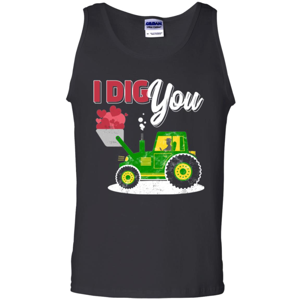 Farmer Valentines Day T-shirt Farm Tractor I Dig You Black