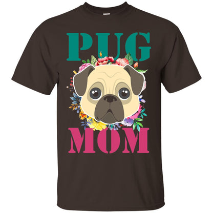 Floral Pug Mom T-shirt Puppy Pet Lover Dark Chocolate