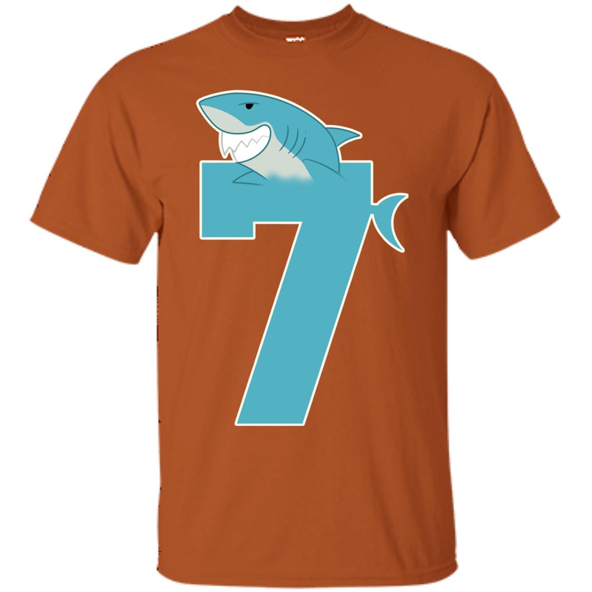 7th Birthday Shark Party Shirt Texas Orange