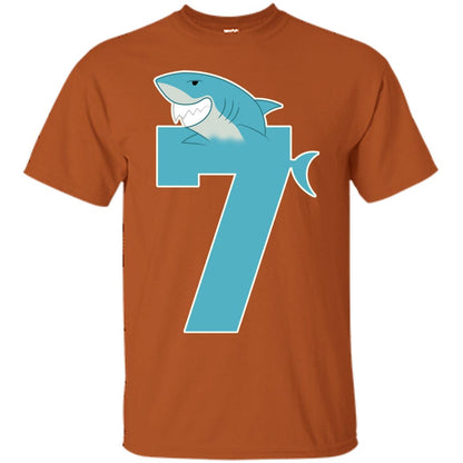 7th Birthday Shark Party Shirt Texas Orange