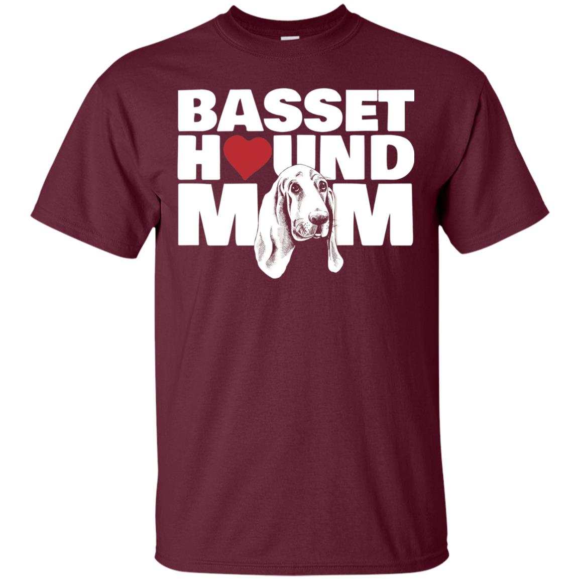 Basset Hound Mom Heart T-shirt Maroon