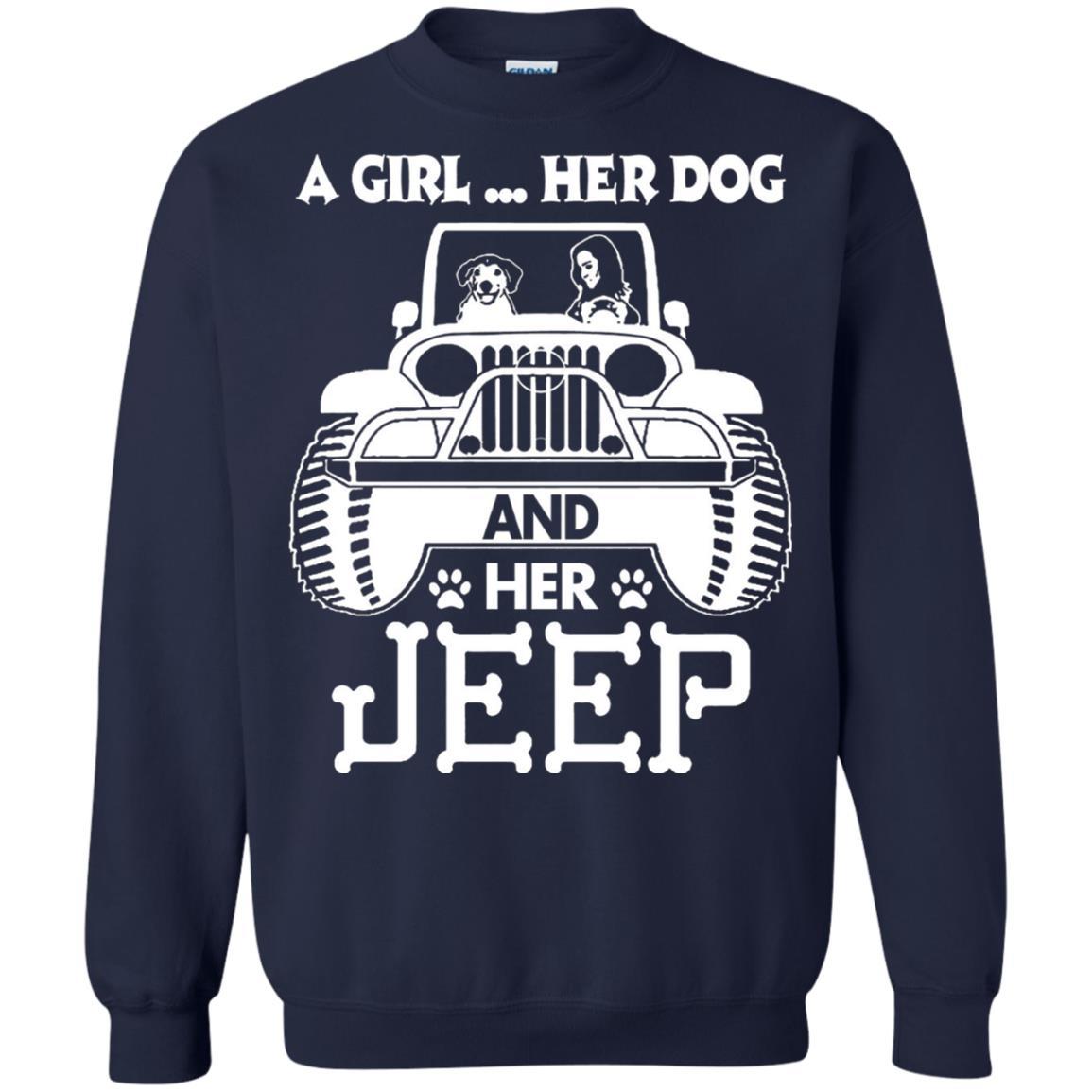 Dog Lover T-shirt A Girl Her Dog And Her Jeep Navy