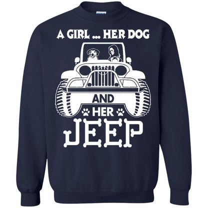 Dog Lover T-shirt A Girl Her Dog And Her Jeep Navy