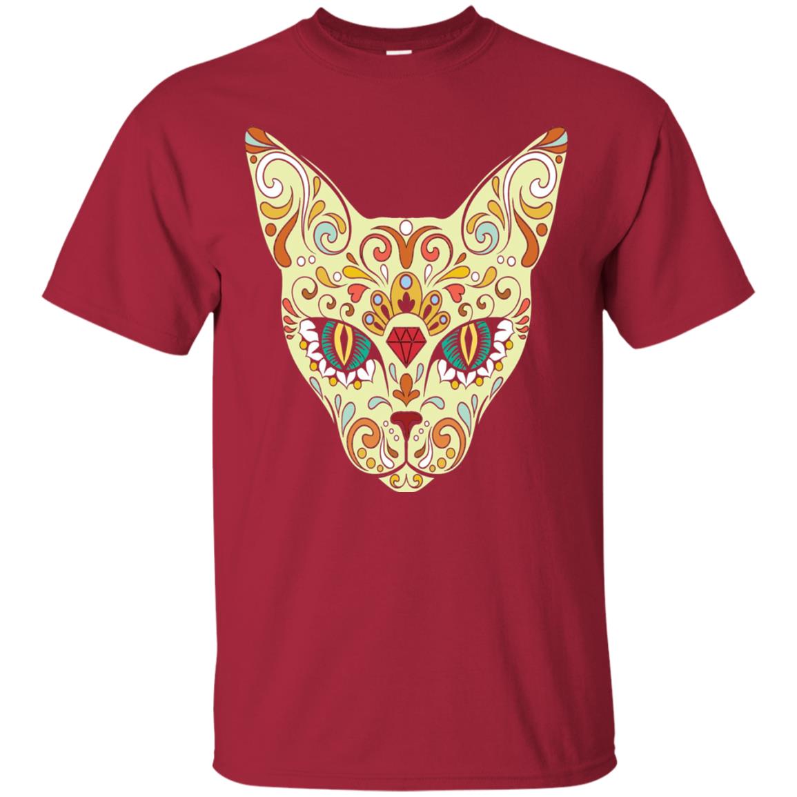 Cat Sugar Skull Design T-shirt Cardinal