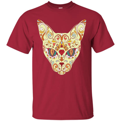 Cat Sugar Skull Design T-shirt Cardinal