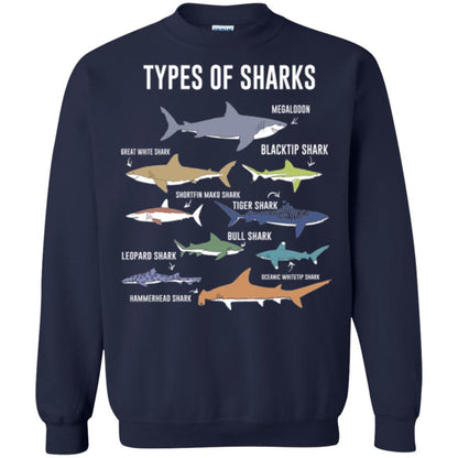Shark Lover T-shirt 9 Types Of Sharks Ocean Navy