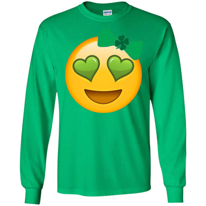 Emoji Green Heart Eyes Bow Saint Patricks Day Shirt For Girls Irish Green