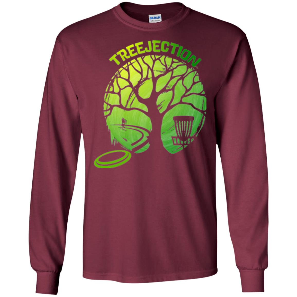Funny Disc Golf T-shirt Treejection Maroon