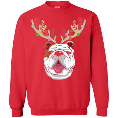 Dog Lovers T-shirt Funny Bulldogs With Antlers Red